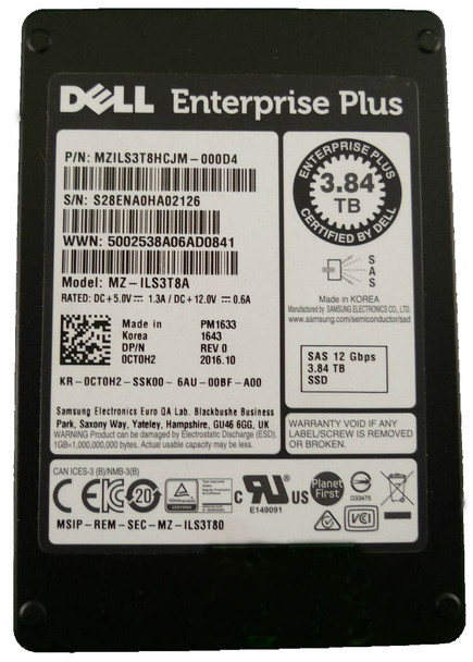 MZILS3T8HCJM00D4 - Samsung 3.84TB SAS 12Gb/s Multi-Level Cell Hot Pluggable Read Intensive 512e 2.5-inch Solid State Drive Dell Oem