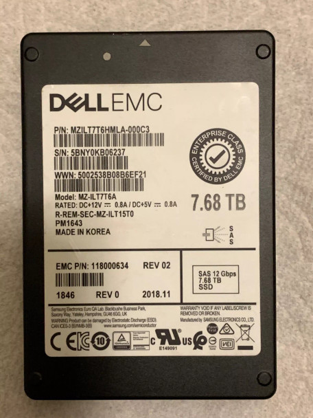 MZILT7T6HMLA-000C3 - Samsung 7.68TB SAS 12Gb/s TLC 2.5-inch Solid State Drive