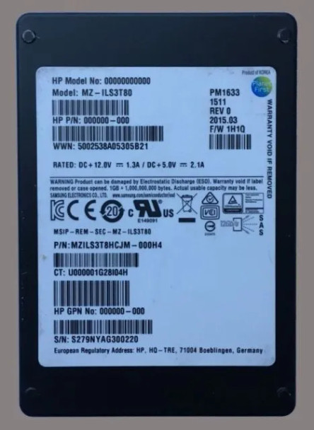 MZ-ILS3T80 - Samsung PM1633 3.84TB SAS 12Gb/s 3D NAND TLC 2.5-inch Solid State Drive