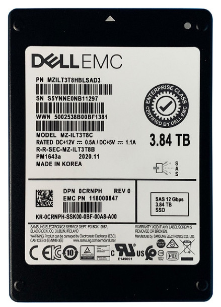MZ-ILT3T8C - Samsung PM1633a 3.84TB SAS 12Gb/s Read Intensive 2.5-inch Solid State Drive Dell Oem