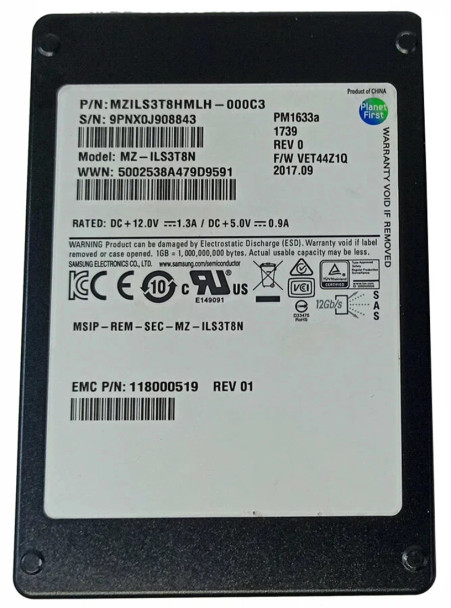 MZILS3T8HMLH-000C3 - Samsung PM1633a Series 3.84TB SAS 12Gb/s 3D NAND TLC 2.5-inch Solid State Drive