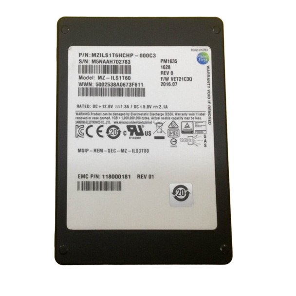 MZILS1T6HCHP-000C3 - Samsung PM1635 1.6TB Mixed Use SAS 12Gb/s SFF 2.5-inch Solid State Drive Emc Oem