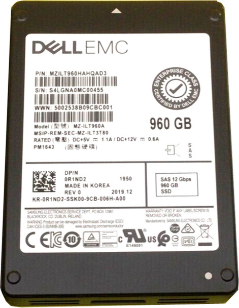 MZ-ILT960A - Samsung PM1643 Series 1.92TB SAS 12Gb/s Triple-Level Cell Read Intensive 2.5-inch Solid State Drive Dell Compellent Oem