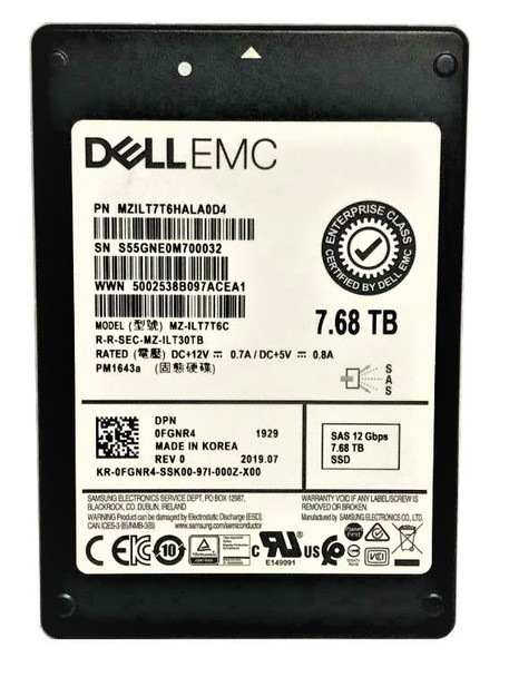 MZ-ILT7T6C - Samsung PM1643a Series 7.68TB SAS 12Gb/s Read Intensive TLC 2.5-inch Solid State Drive