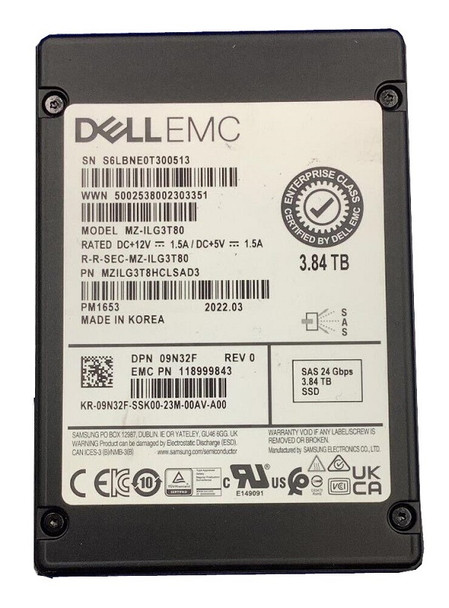 MZILG3T8HCLSAD3 - Samsung PM1653 Series 3.84TB SAS 24Gb/s 2.5-inch Enterprise Solid State Drive New Pull Dell Oem&nbsp;