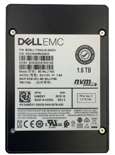 MZWLL1T6HAJQ-00AD3 - Samsung PM1725b Series 1.6TB PCI-Express 3.0 X4 NVMe Mixed Used TLC U.2 2.5-inch Solid State Drive