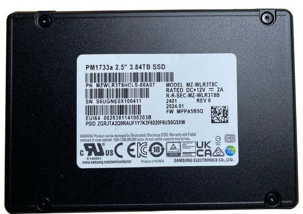 MZ-WLR3T8C - Samsung PM1733 Series 3.84TB PCI Express NVMe 4.0 x4 V-NAND 2.5-inch Enterprise Solid State Drive