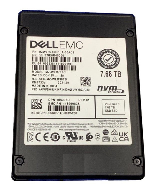 MZ-WLR7T6C - Samsung PM1733A Series 7.68TB V-Nand PCI Express NVMe 4.0 x4 512 SED 2.5-In Solid State Drive Dell Oem