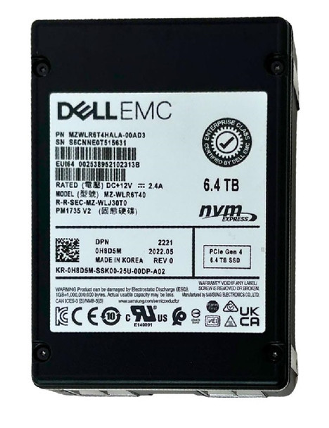 MZWLR6T4HALA-00AD3 - Samsung PM1735 6.4TB PCI Express NVMe 4.0 x8 SFF 2.5-inch Solid State Drive Dell Oem
