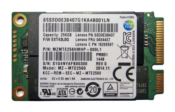 MZ-MTE2560/0L1 - Samsung PM851 Series 256GB SATA 6Gb/s TLC MSATA Solid State Drive