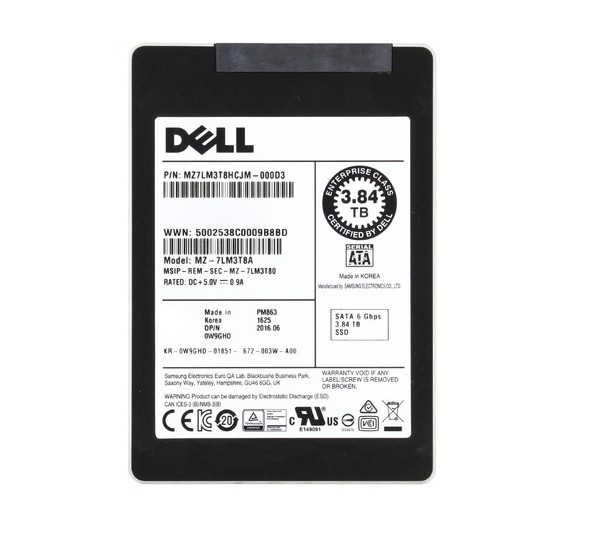 MZ-7LM3T8A - Samsung PM863 Series 3.84TB SATA 6Gb/s Read Intensive TLC (AES 256-bit / PLP) 2.5-inch Solid State Drive