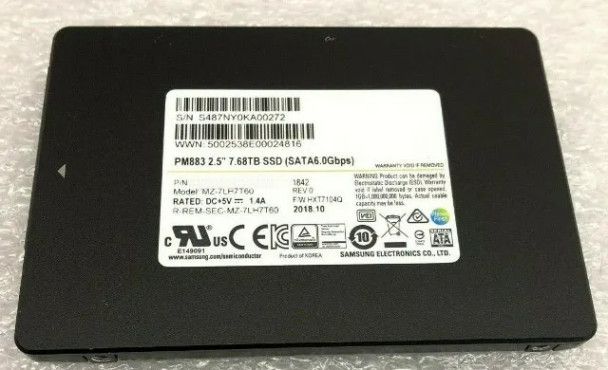 MZ-7LH7T60 - Samsung PM883 7.68TB SATA 6Gb/s TLC (AES-256 / PLP) 2.5-inch Solid State Drive