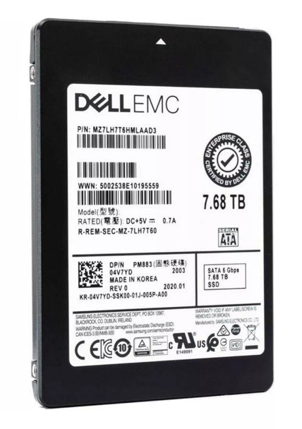 MZ7LH7T6HMLAAD3 - Samsung PM883 7.68TB SATA 6Gb/s Triple Level Cell 2.5-inch SFF Solid State Drive Dell Oem