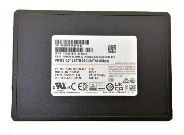 MZ7L33T8HBLT-00A07 - Samsung PM893 3.84TB SATA 6Gb/s V-NAND TLC (AES-256) 2.5-inch Solid State Drive