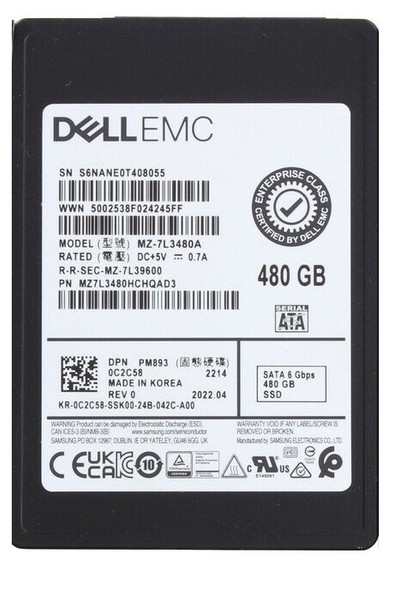 MZ7L3480HCHQAD3 - Samsung PM893 Series 480GB SATA 6Gb/s Triple-Level Cell 512 2.5-inch Solid State Drive Dell Oem
