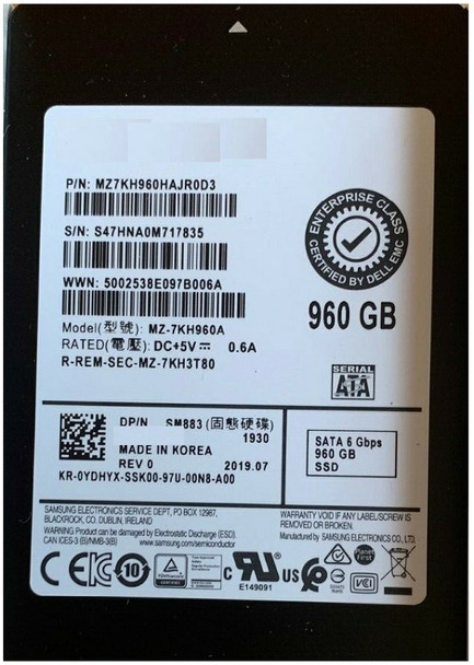 MZ7KH960HAJRAD3 - Samsung SM883 Series 960GB SATA 6Gb/s Multi-Level Cell 2.5-inch Solid State Drive Dell Oem