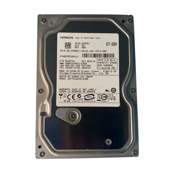 Y085J - Dell 250GB 7200RPM SATA 3.5-inch Hard Drive