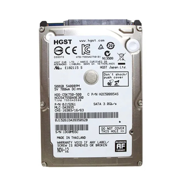 HCC547550A9E380 - HGST CinemaStar C5K750 Series 500GB 5400RPM SATA 3Gb/s 8MB Cache (512e) (CE) 2.5-inch Hard Drive