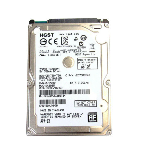 0J15263 - HGST CinemaStar C5K750 Series 750GB 5400RPM SATA 3Gb/s 8MB Cache (512e) (CE) 2.5-inch Hard Drive