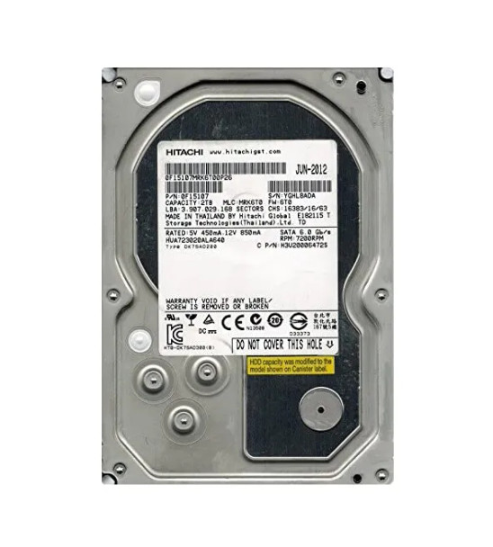 0F15107 - HGST Ultrastar 7K3000 Series 2TB 7200RPM SATA 6Gb/s 64MB Cache (512e) 3.5-inch Hard Drive