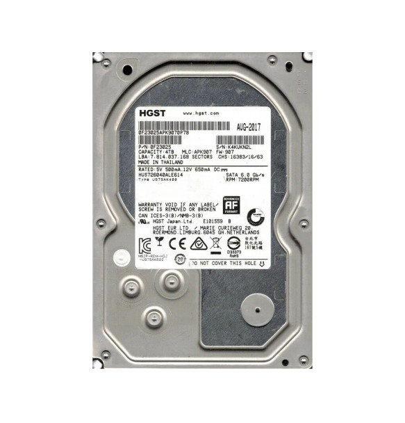 0F23025 - HGST Ultrastar 7K6000 4TB 7200RPM SATA 6Gb/s 128MB Cache (512e) 3.5-inch Hard Drive