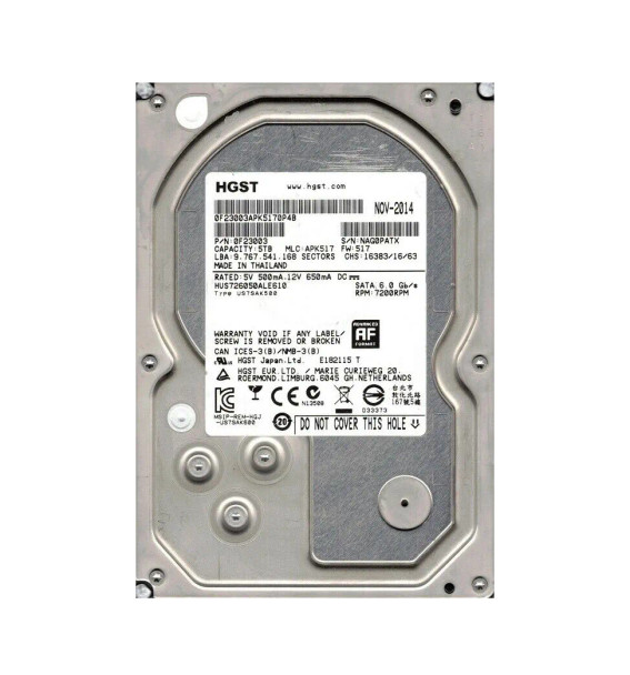 0F23003 - HGST Ultrastar 7K6000 Series 5TB 7200RPM SATA 6Gb/s 128MB Cache (512e / ISE) 3.5-inch Hard Drive