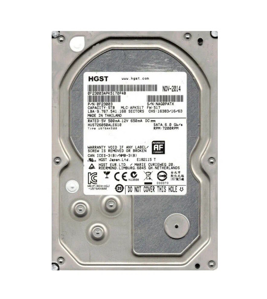 HUS726050ALE610 - HGST Ultrastar 7K6000 Series 5TB 7200RPM SATA 6Gb/s 128MB Cache (512e) 3.5-inch Hard Drive