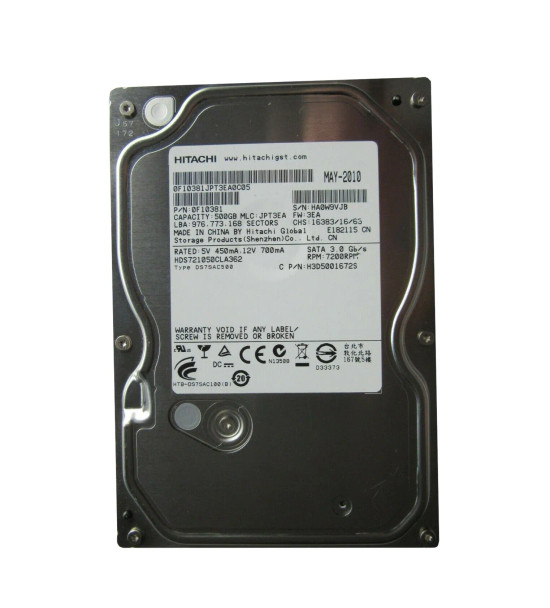 H3D5001672S - Hitachi 500GB 7200RPM SATA 3Gb/s 16MB Cache 3.5-inch Hard Drive