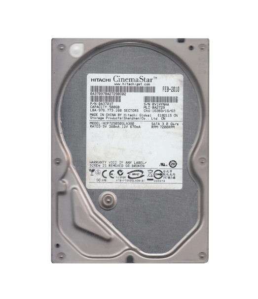 0A37097 - Hitachi CinemaStar P7K500 Series 500GB 7200RPM SATA 3Gb/s 8MB Cache 3.5-inch Hard Drive
