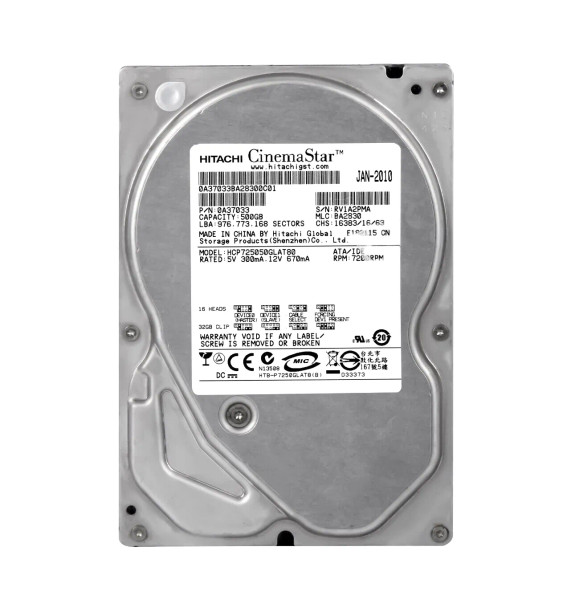 HCP725050GLAT80 - Hitachi CinemaStar P7K500 Series 500GB Ultra ATA/133 IDE (ATA-7) 7200RPM 8MB Cache 3.5-inch Hard Drive