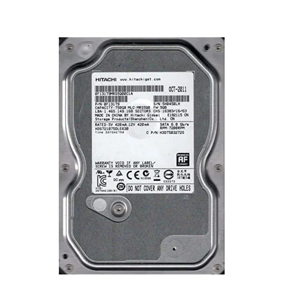 HDS721075DLE630 - Hitachi Deskstar 7K1000.D Series 750GB 7200RPM SATA 6Gb/s 32MB Cache (512e) 3.5-inch Hard Drive