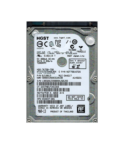 654837-001 - HP 750GB 7200RPM SATA 3Gb/s 2.5-inch Hard Drive