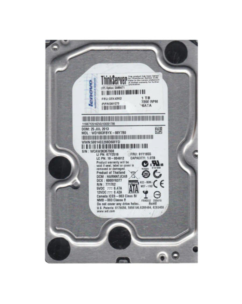 0A89471 - Lenovo 1TB 7200RPM 3.5-inch SATA 6Gb/s Enterprise Hard Drive with Tray