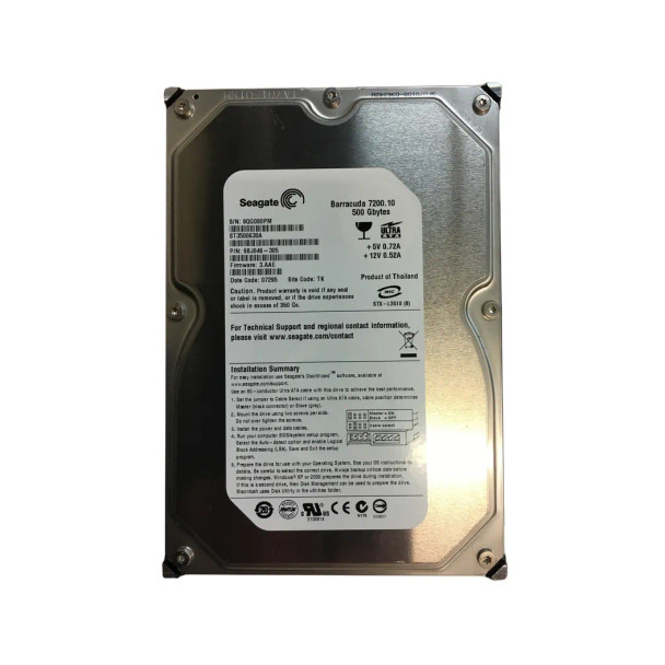 9BJ046-305 - Seagate BarraCuda 7200.10 Series 500GB 7200RPM IDE Ultra ATA/100 (ATA-6) 16MB Cache (CE) 3.5-inch Hard Drive