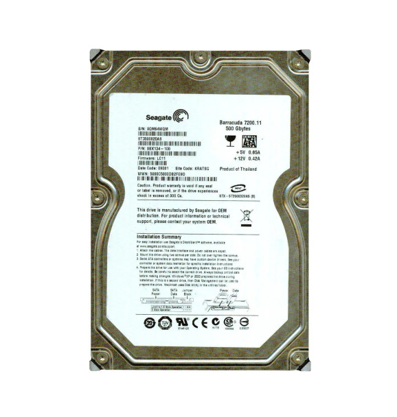 9BX134-100 - Seagate Barracuda 7200.11 500GB 7200RPM 8MB Cache SATA 3Gb/s 3.5-inch Hard Drive