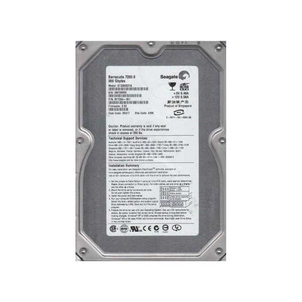 9Y7284-301 - Seagate BarraCuda 7200.8 300GB IDE Ultra ATA/100 (ATA-6) 7200RPM 8MB Cache 3.5-inch Hard Drive