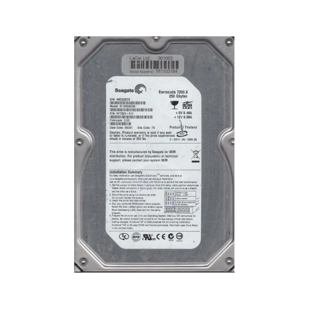 9Y7283-511 - Seagate BarraCuda 7200.8 Series 250GB 7200RPM IDE Ultra ATA/100 (ATA-6) 8MB Cache (CE) 3.5-inch Hard Drive