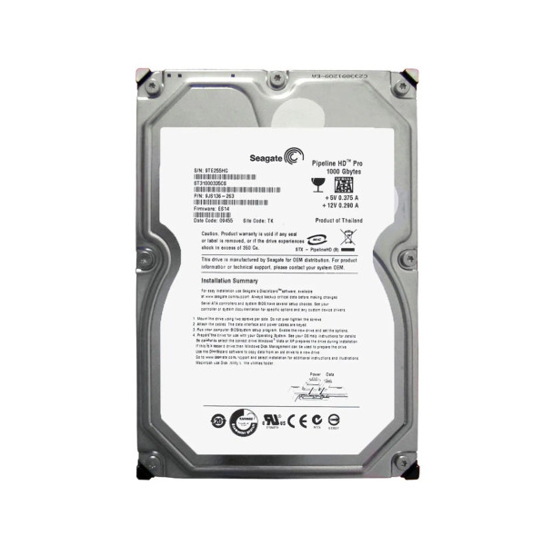 9JS136-263 - Seagate Pipeline HD Pro 1TB 7200RPM 64MB Cache SATA 6Gb/s 3.5-inch Hard Drive