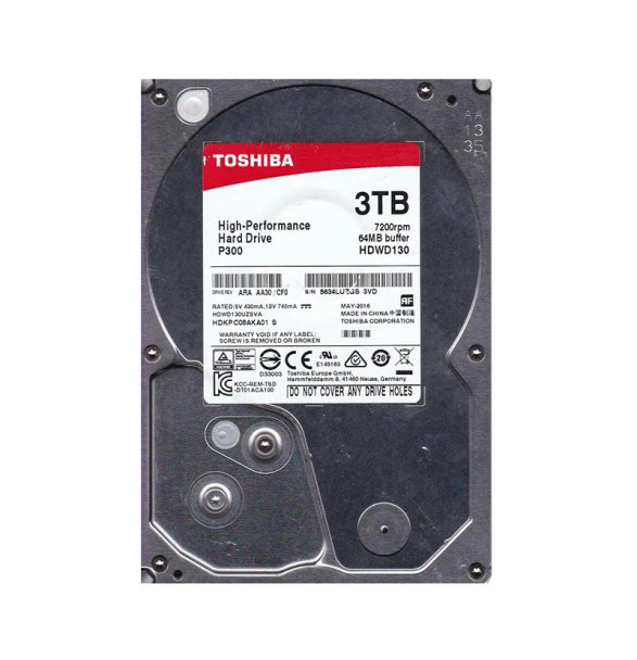 HDWD130UZSVA - Toshiba P300 Desktop 3TB 7200RPM SATA 6Gb/s 64MB Cache 3.5-inch Hard Drive