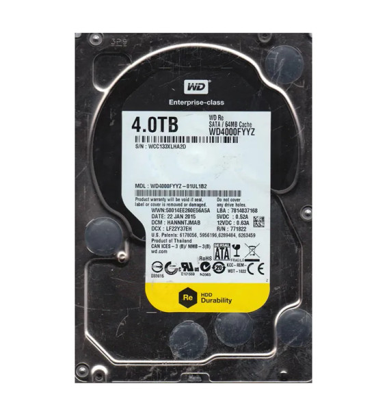 WD4000FYYZ-01UL1B2 - Western Digital 4TB 7200RPM SATA 6Gb/s 3.5-inch Hard Drive