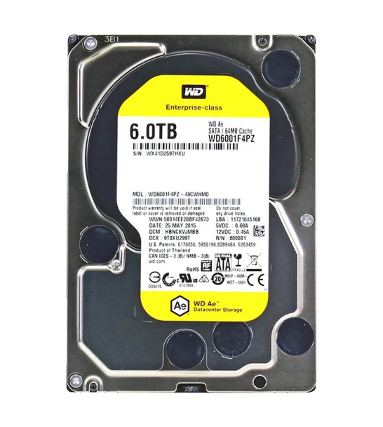 WD6001F4PZ-49CWHM0 - Western Digital AE 6TB SATA 6Gb/s 5760RPM 64MB Cache 3.5-inch Hard Drive