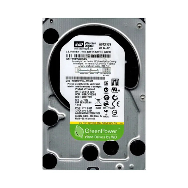 WD15EVDS-63T3B0 - Western Digital AV-GP 1.5TB 5400RPM SATA 3Gb/s 32MB Cache 3.5-inch Hard Drive
