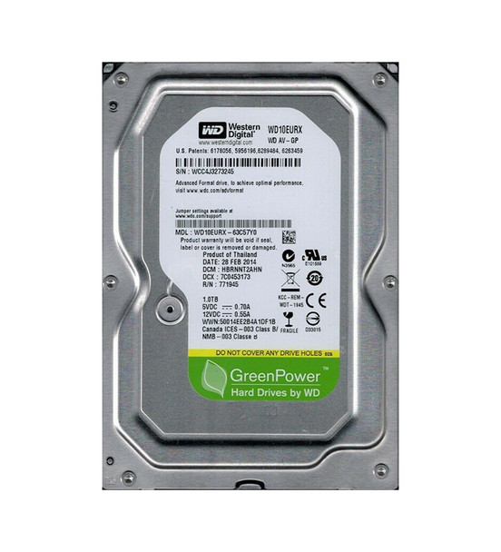 WD10EURX-63C57Y0 - Western Digital AV-GP 1TB 5400RPM SATA 6Gb/s 64MB Cache 3.5-inch Hard Drive