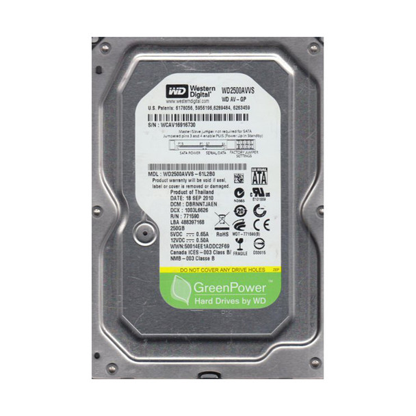WD2500AVVS-61L2B0 - Western Digital AV-GP 250GB 7200RPM SATA 3Gb/s 8MB Cache 3.5-inch Hard Drive
