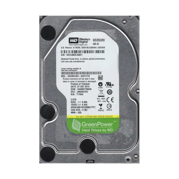 WD20EURX-64HYZY0 - Western Digital AV-GP 2TB 5400RPM SATA 6Gb/s 64MB Cache 3.5-inch Hard Drive