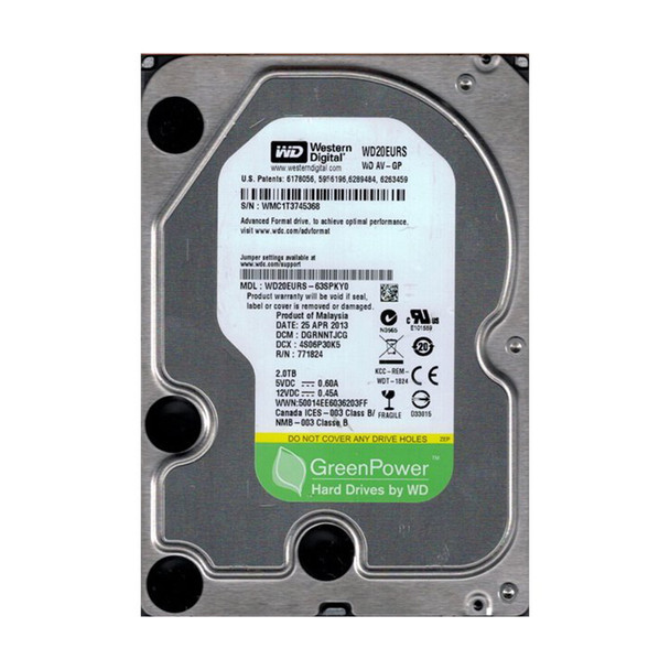 WD20EURS-63SPKY0 - Western Digital AV-GP 2TB 7200RPM SATA 3Gb/s 64MB Cache (512) 3.5-inch Hard Drive