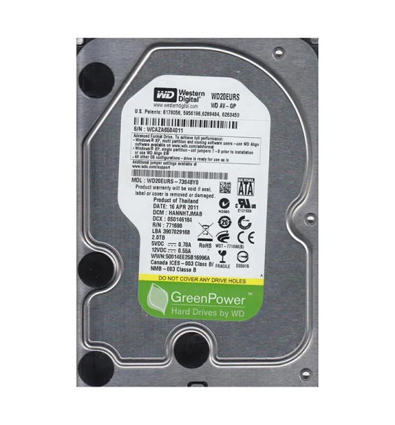 WD20EURS-73S48Y0 - Western Digital AV-GP 2TB 7200RPM SATA 3Gb/s 64MB Cache (512) 3.5-inch Hard Drive