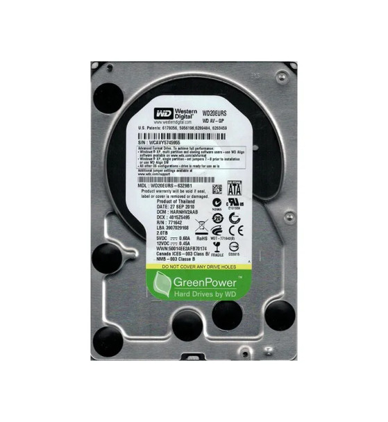 WD20EURS-63Z9B1 - Western Digital AV-GP 2TB 7200RPM SATA 3Gb/s 64MB Cache (512) 3.5-inch Hard Drive