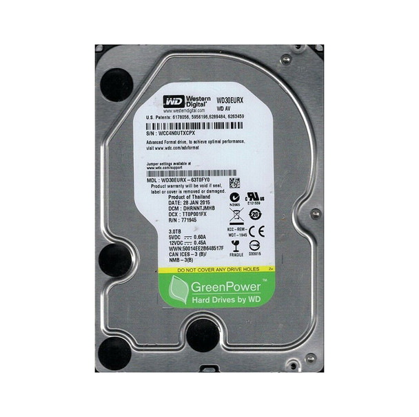 WD30EURX-63T0FY0 - Western Digital AV-GP 3TB 5400RPM SATA 6Gb/s 64MB Cache 3.5-inch Hard Drive