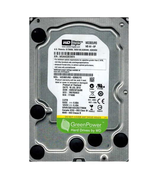 WD30EURS-63R8UY0 - Western Digital AV-GP 3TB 7200RPM SATA 3Gb/s 64MB Cache 3.5-inch Hard Drive